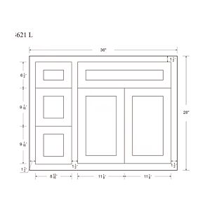 Snow White Inset Shaker 36" Vanity Cabinet with Drawers on Left - Assembled