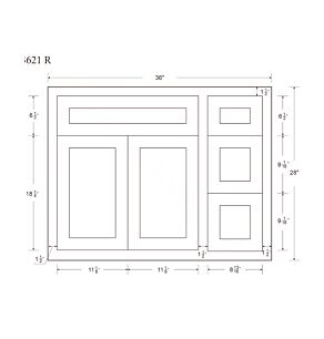 Snow White Inset Shaker 36" Vanity Cabinet with Drawers on Right - RTA