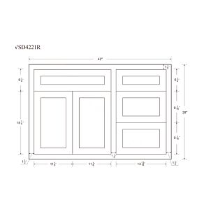 Snow White Inset Shaker 42" Vanity Cabinet with Drawers on Right- RTA