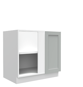 Lunar Grey Shaker 36" Blind Corner Base Cabinet - Full Height Door - White Melamine Box - RTA