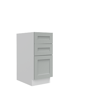 Lunar Grey Shaker 12" Three Drawer Base Cabinet - White Melamine Box - RTA