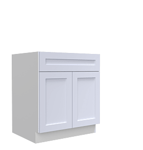 Lunar White Shaker 33" Base Cabinet - Double Doors - White Melamine Box - RTA
