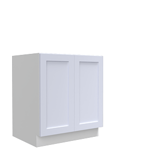 Lunar White Shaker 27" Base Cabinet - Full Height Door - Double Doors - White Melamine Box - RTA