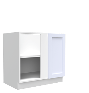 Lunar White Shaker 39" Blind Corner Base Cabinet - Full Height Door - White Melamine Box - RTA