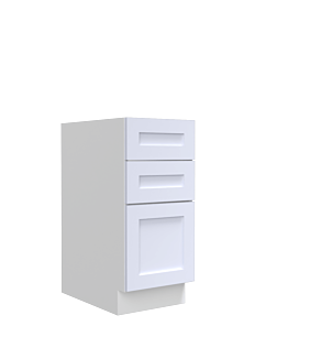 Lunar White Shaker 24" Three Drawer Base Cabinet - White Melamine Box - RTA