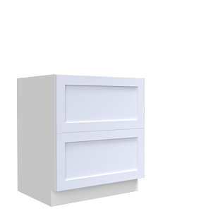 Lunar White Shaker 36" Two Drawer Base Cabinet - White Melamine Box - RTA