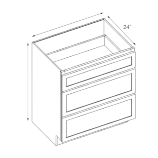 Classic Creme Shaker 12" Drawer Base Cabinet - with 3 Drawers - RTA