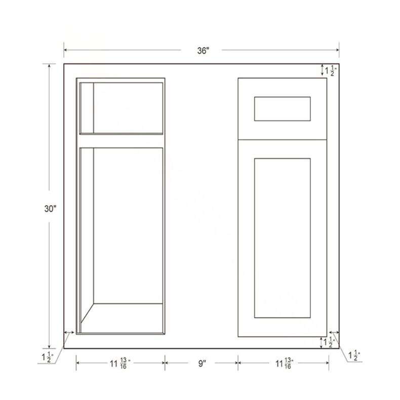 Snow White Inset Shaker 36" Blind Corner Base Cabinet - RTA