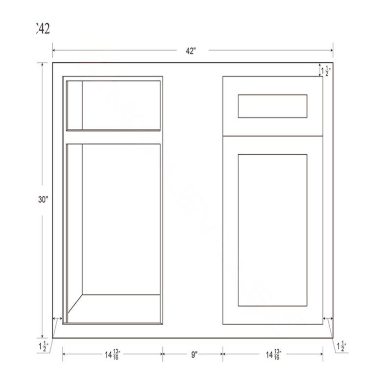 Snow White Inset Shaker 42" Blind Corner Base Cabinet - RTA