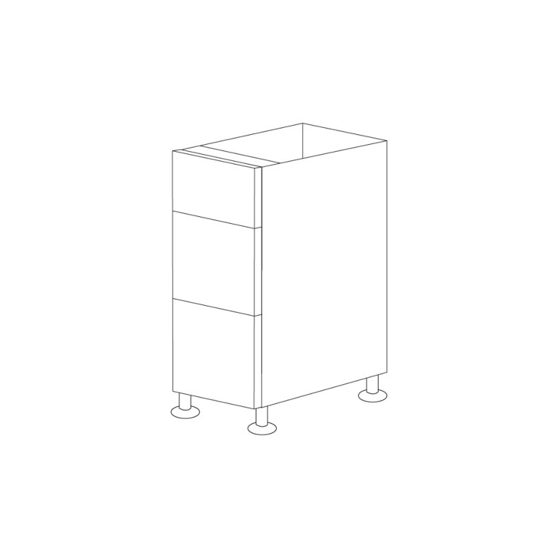 Pure White Flat Panel 15" Three Drawer Base Cabinet - Assembled