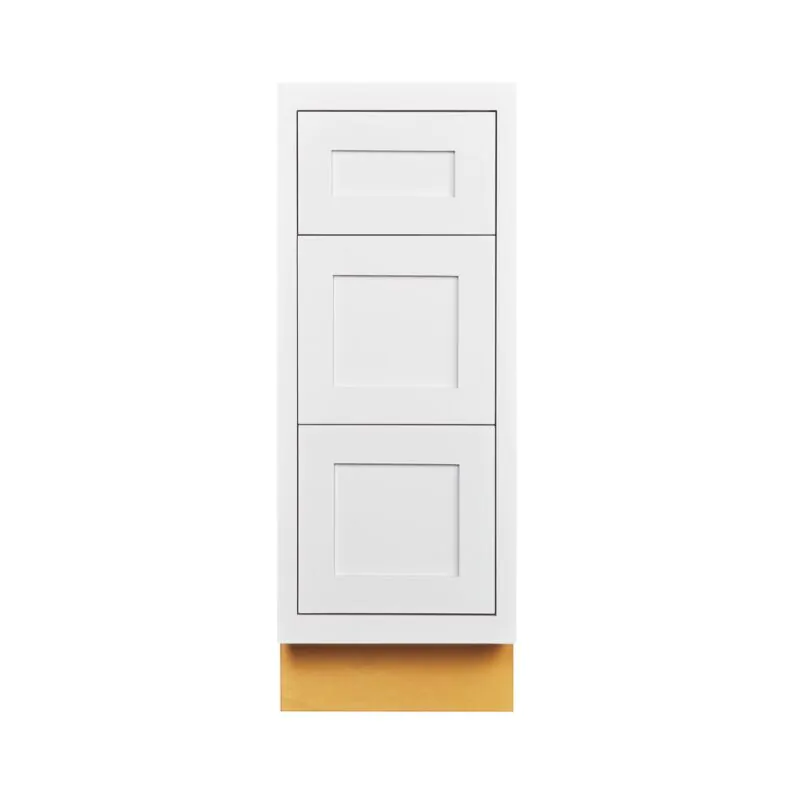 Snow White Inset Shaker 15" Three Drawer Base Cabinet - RTA Snow White Inset Shaker 15" Three Drawer Base Cabinet - RTA