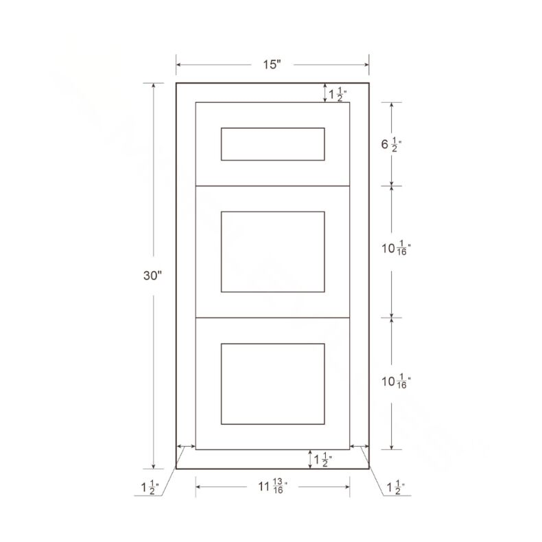 Snow White Inset Shaker 15" Three Drawer Base Cabinet - RTA
