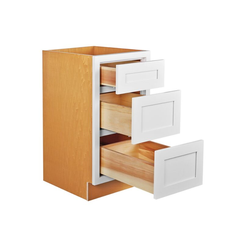 Snow White Inset Shaker 18" Three Drawer Base Cabinet - RTA