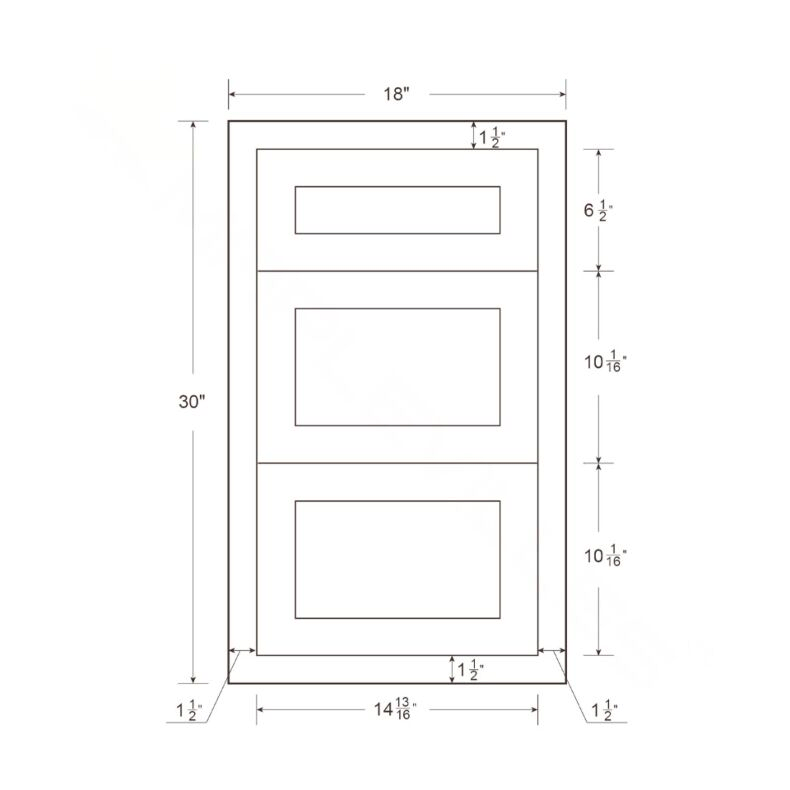 Snow White Inset Shaker 18" Three Drawer Base Cabinet - RTA