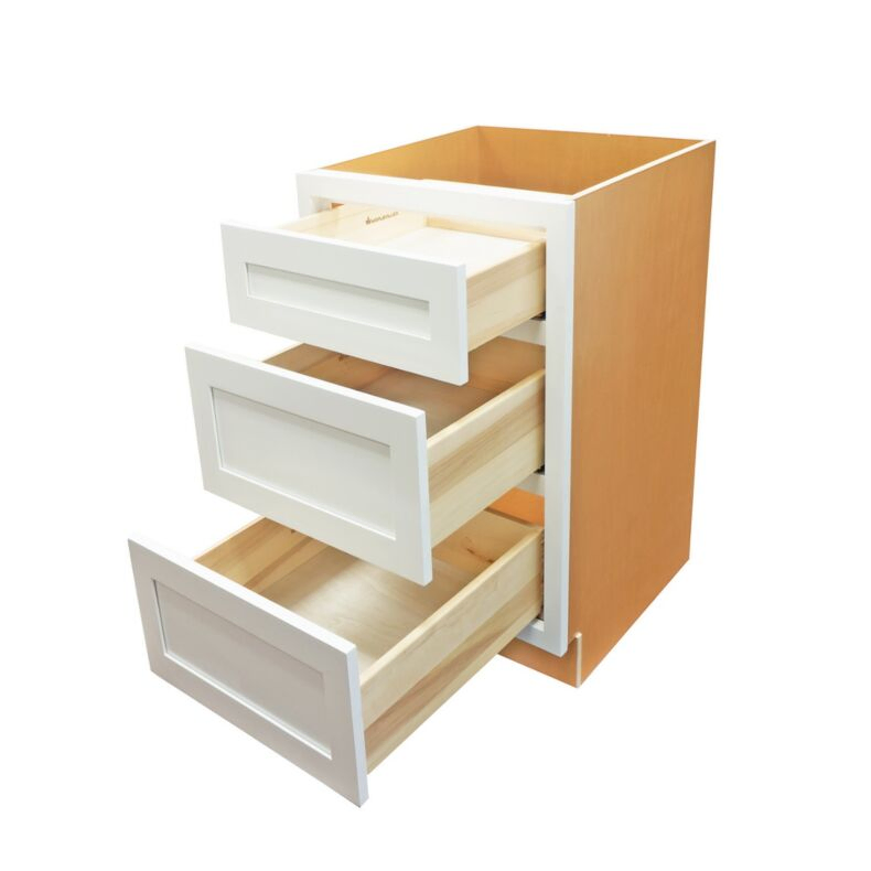 Snow White Inset Shaker 27" Three Drawer Base Cabinet - RTA