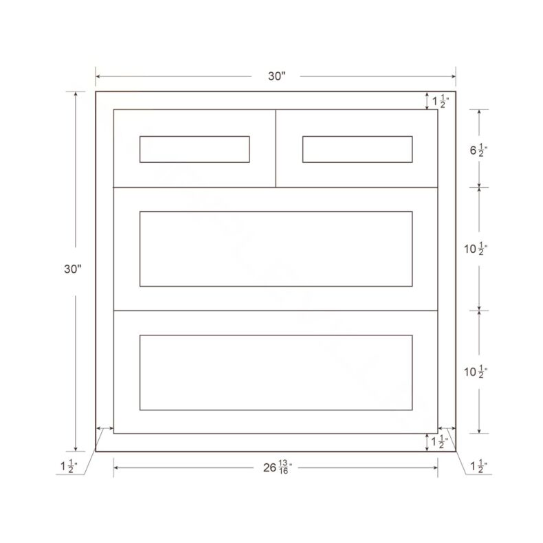 Dark Blue Inset Shaker 30" Four Drawer Base Cabinet - RTA