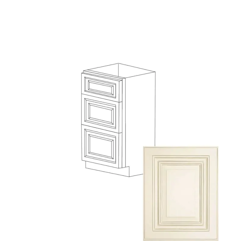 Arcadia Antique White 15" Three Drawer Base Cabinet - RTA Arcadia Antique White 15" Three Drawer Base Cabinet - RTA