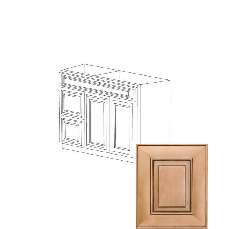 Orlando Ginger Square 36" Sink Base Vanity With 3 Drawers On Left - RTA Orlando Ginger Square 36" Sink Base Vanity With 3 Drawers On Left - RTA