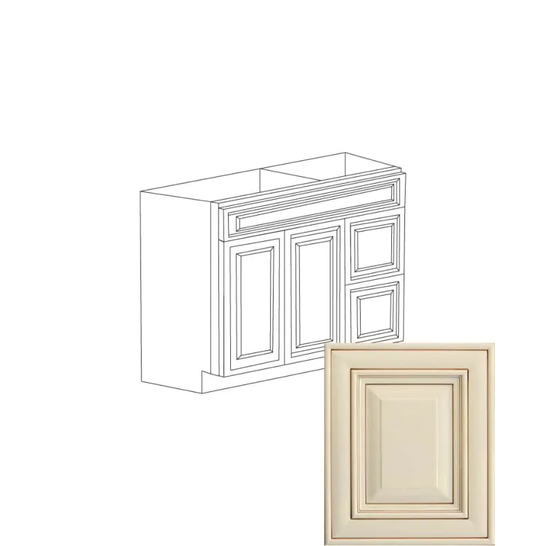 Ivory Antique White 36" Sink Base Vanity With 3 Drawers On Right - RTA Ivory Antique White 36" Sink Base Vanity With 3 Drawers On Right - RTA