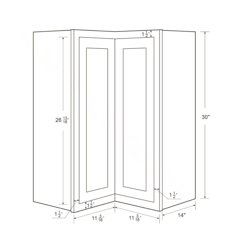 Snow White Inset Shaker 27x30 Bi-Fold Corner Wall Cabinet - RTA