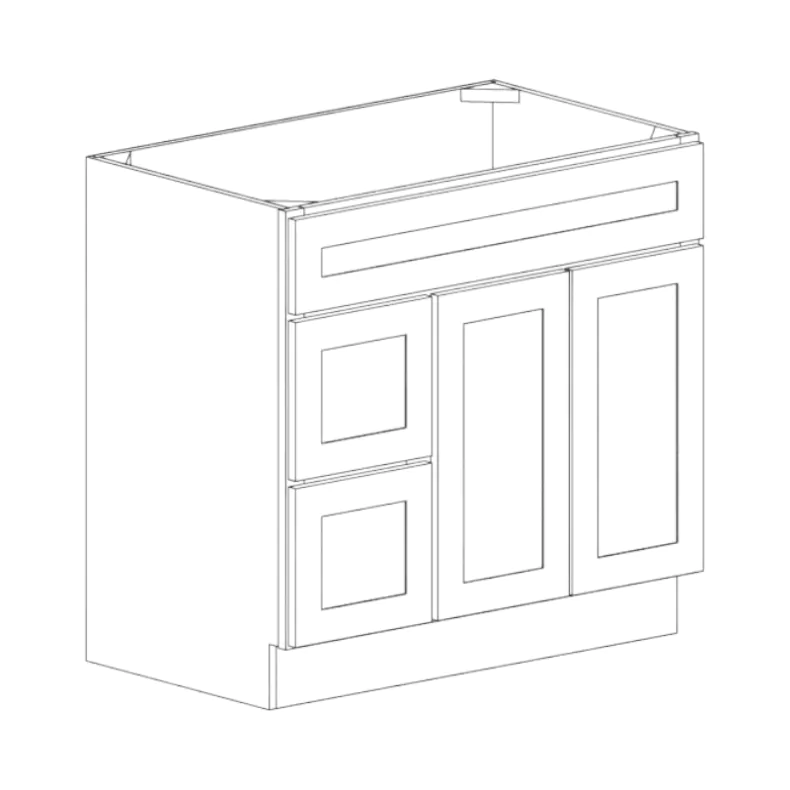 Sage Green Shaker 36" Vanity Combo: Two Doors + Two Drawers (Left) - RTA Sage Green Shaker 36" Vanity Combo: Two Doors + Two Drawers (Left) - RTA