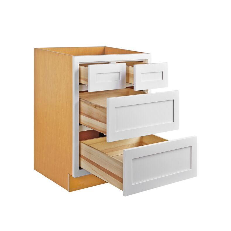 Snow White Inset Shaker 36" Four Drawer Base Cabinet - RTA
