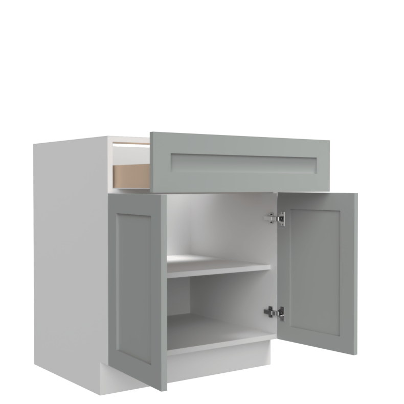 Lunar Grey Shaker 36" Base Cabinet - Double Doors - White Melamine Box - RTA