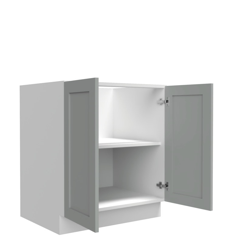 Lunar Grey Shaker 30" Base Cabinet - Full Height Door - Double Doors - White Melamine Box - RTA