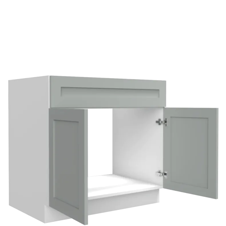 Lunar Grey Shaker 33" Sink Base Cabinet - White Melamine Box - RTA