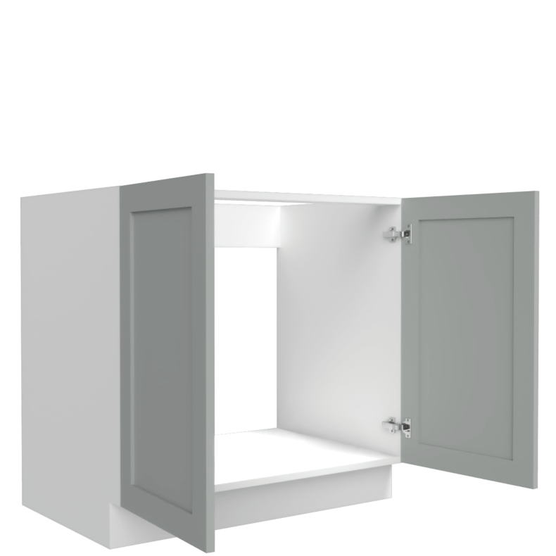 Lunar Grey Shaker 33" Sink Base Cabinet - Full Height Door - White Melamine Box - RTA