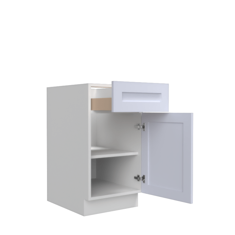 Lunar White Shaker 15" Base Cabinet - White Melamine Box - RTA