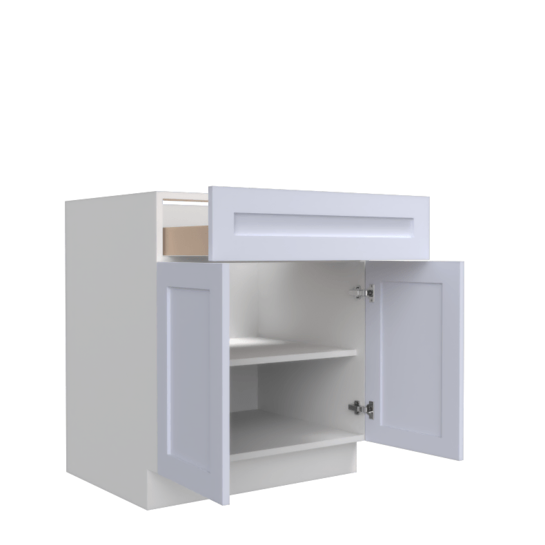 Lunar White Shaker 33" Base Cabinet - Double Doors - White Melamine Box - RTA
