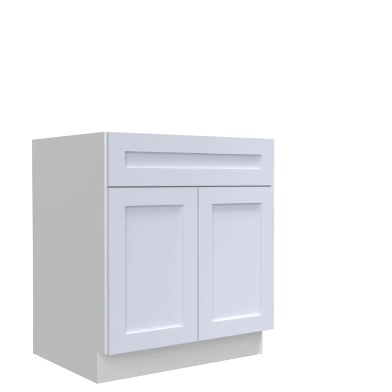Lunar White Shaker 33" Base Cabinet - Double Doors - White Melamine Box - RTA Lunar White Shaker 33" Base Cabinet - Double Doors - White Melamine Box - RTA