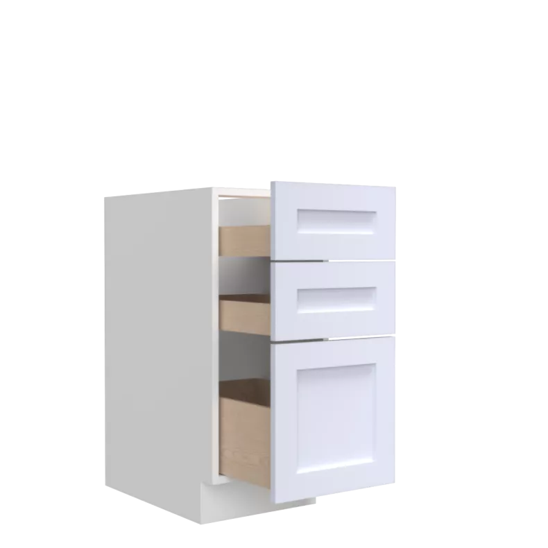 Lunar White Shaker 24" Three Drawer Base Cabinet - White Melamine Box - RTA