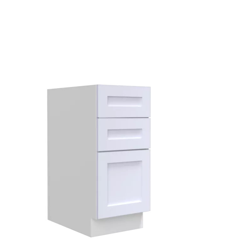 Lunar White Shaker 24" Three Drawer Base Cabinet - White Melamine Box - RTA Lunar White Shaker 24" Three Drawer Base Cabinet - White Melamine Box - RTA