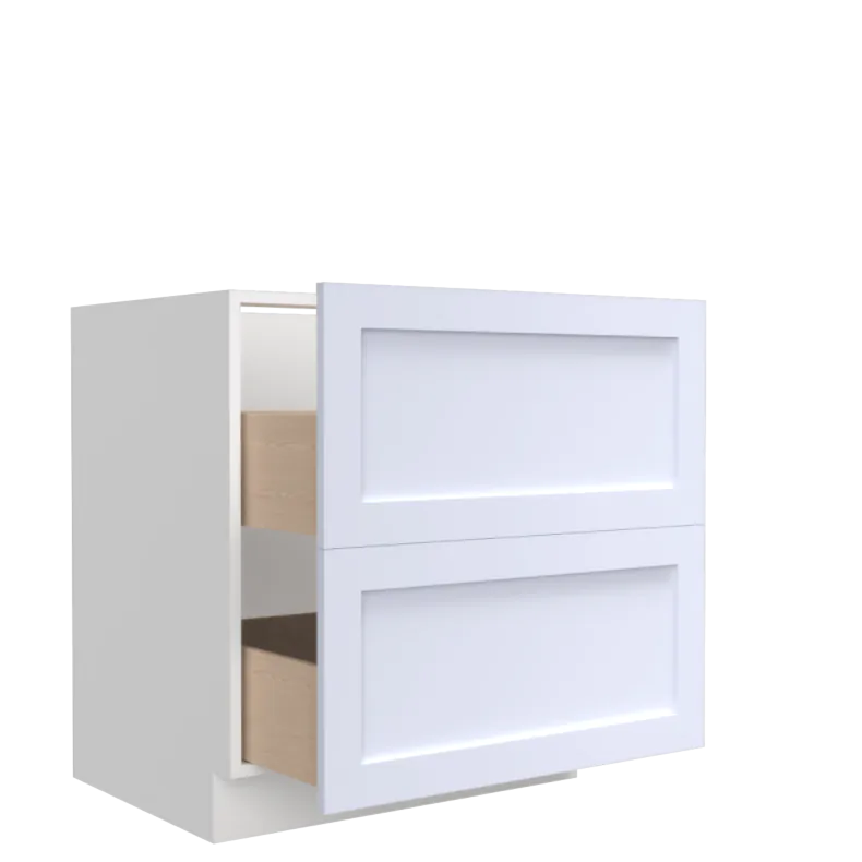 Lunar White Shaker 30" Two Drawer Base Cabinet - White Melamine Box - RTA