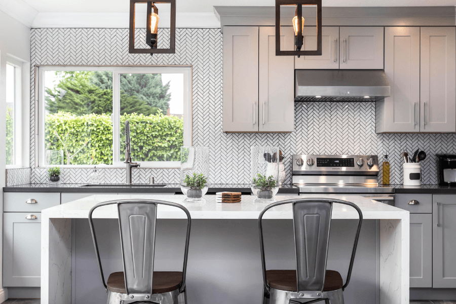 Kitchen with Solid Wood Malibu Gray Shaker Cabinets